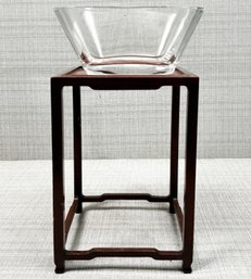 A Vintage Chinese Rose Wood Plant Stand And Crystal Serving Bowl