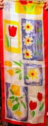 Fun Silk Scarf By Talbots Flowers Bright Colors 58' Long