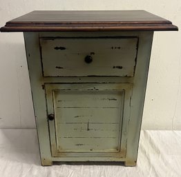 Contemporary One Door, One Drawer Stand In Green Paint