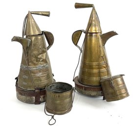 A Pair Of Vintage Brass Dallahs, Or Coffee Pots For Street Vendors From Zanzibar