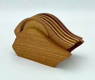 Set Of Vintage Teak Coasters With Stand