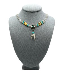 Gorgeous Native American Navajo Liquid Sterling Silver Feather Pendant Necklace