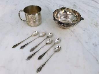Child Silver Cup, Spoons, & Bowl