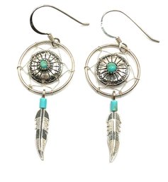 Beautiful Native American Navajo Sterling Silver Dream Catcher Earrings