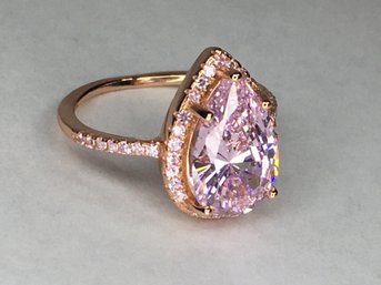 Lovely Brand 925 / Sterling Silver With 14K Pink Gold Overlay With Teardrop Pink Tourmaline - Very Pretty !