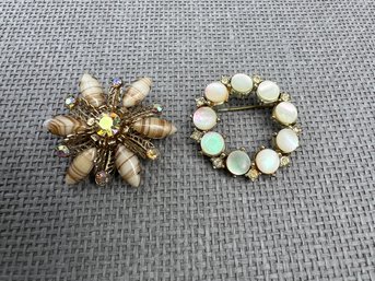 Two Vintage Shell Brooches