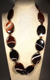 Fine Antique Banded Or Striped Agate Stone Beaded Necklace 24' Long