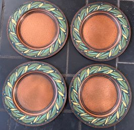 Set Of Four Decorative Copper Plates With Enameled Leaf Design