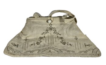 Antique Embroidered Linen Pocketbook Purse Evening Bag