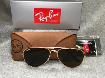 Brand New RAY BAN / RAYBAN Aviator Sunglasses With Box, Case, Booklet & Polish Cloth - Rose Gold - Brown Lens