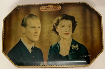 Vintage Queen Elizabeth II & Duke Of Edinburgh Coronation Biscuit Tin Litho - 1953 - 5.75 X 3 .75 X 1.5 H