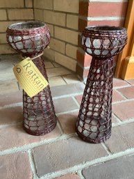 Wrapped Handmade Glass Rattan Collection Candle Holders