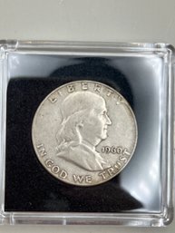 Beautiful 1960 Benjamin Franklin Silver Half Dollar In Plastic Case