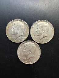 3 Kennedy 40 Silver Half Dollars 1965, 1966, 1967