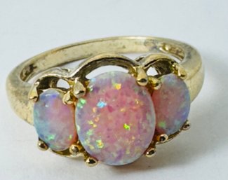 SIGNED UTC GOLD OVER STERLING SILVER TRIPLE OPAL RING