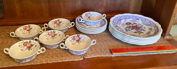 Spode Copeland Mayflower 2/8772 6 Plates 11in And 6 Bouillon Cups And Saucers No Chips Beautiful Set