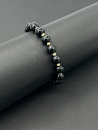 Wonderful Black Onyx & 14k Yellow Gold Bead Bracelet