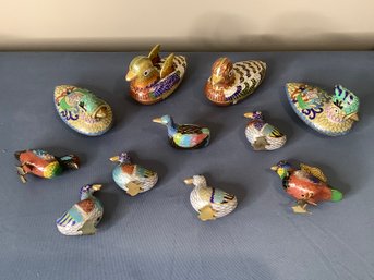 Vintage Chinese Cloisonne Enamel On Brass Ducks