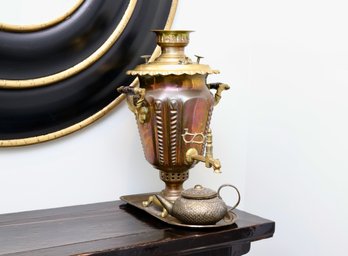 Russian Brass Samovar With Tray And Tea Kettle