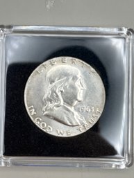 Beautiful 1963 Benjamin Franklin Silver Half Dollar In Plastic Case