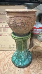 Vintage Clay Planter & Art Pottery Ceramic Planter Pedestal For Garden Displays        BS - Under Table - 2