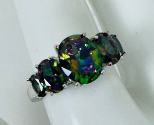 PRETTY STERLING SILVER MYSTIC TOPAZ GLASS RING