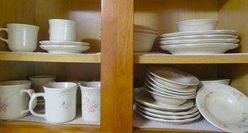 4 Shelves Of Pfaltzgraff Tea Rose Dinnerware And Servingware