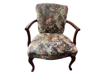 Pair Of Upholstered Formal Armchairs With Cat Tapestry Fabric