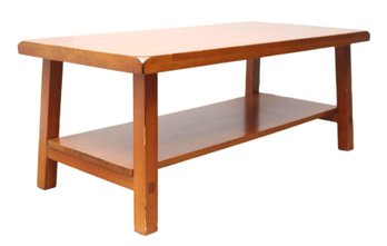 Wood Block Honey Oak Coffee Tables With Open Bottom Shelf