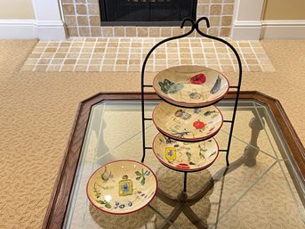 Williams Sonoma Set Of 4 Plates And 3 Tier Metal Holder