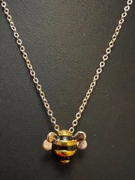 STERLING SILVER GOLD AND BLACK BUMBLE BEE NECKLACE