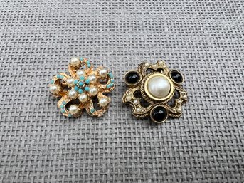 Pair Of Vintage Faux Pearl Brooches