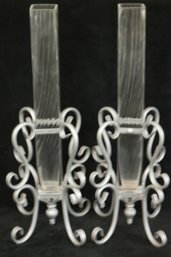 Pair Of Metal & Glass Vases