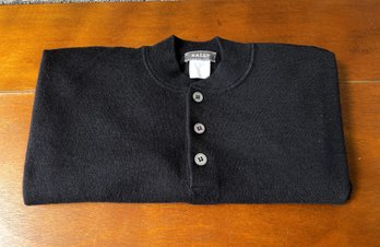 Men's Bally Black Three Button Henley Style Cashmere Sweater