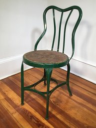 Antique French Wrought Iron Chair - Old Dry Green Paint - Most Likely From Hospital Or Doctors Office