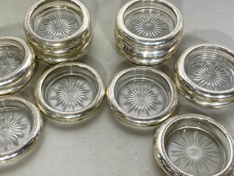 Antique Cut Glass Sterling Silver Rimmed Coasters