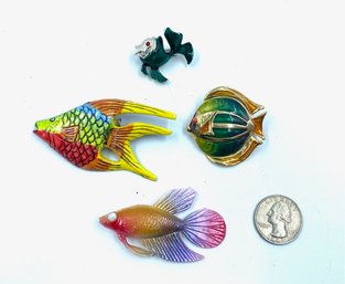 4 Bold Colored Fish Brooches