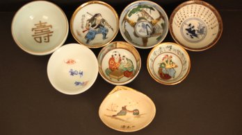 GREAT LOT OF 8 VINTAGE HAND PAINTED SAKE CUPS   16