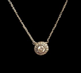 Vintage Sterling Silver And CZ Stone Pendant Necklace