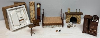 Large Lot Of Vintage Dollhouse Bedroom And Bathroom Furniture (NOS), Firplace W/ Accessories, More