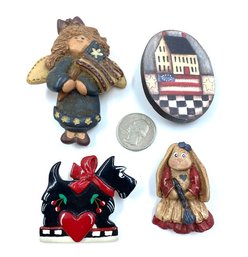 4 Folk Art/Country Craft Style Brooches