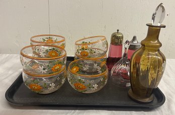 Tray Lot Of Decorative Glass Accessories