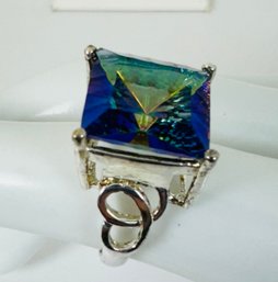 PRETTY STERLING SILVER MYSTIC GLASS RING