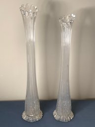 Vintage Tall Scalloped Topped Glass Vase Lot Of 2