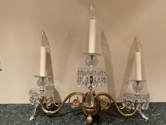 Pair Of Crystal & Brass Triple Sconces