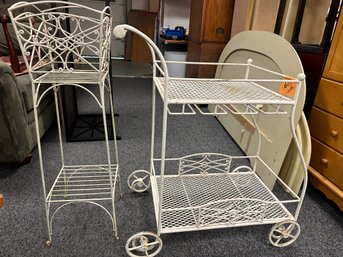 2 Pc. Solid Vintage Patio Cart And Patio Plant Stand