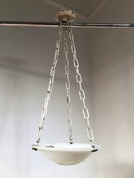 ( C ) Lot Of Three Antique Hanging Alabaster Bowl Lighting Fixtures From National Bank Of Norwalk - 1920s/30s