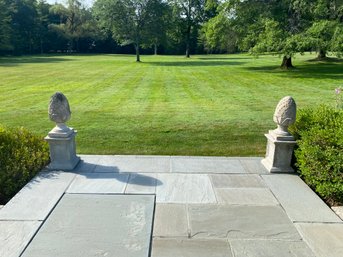 Pair Of Cast Stone Pinecone Finials On Pedestals