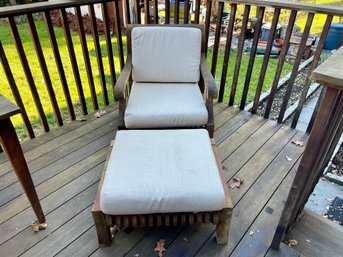 Smith & Hawken Outdoor Teak Arm Chair & Foot Rest With Cushions