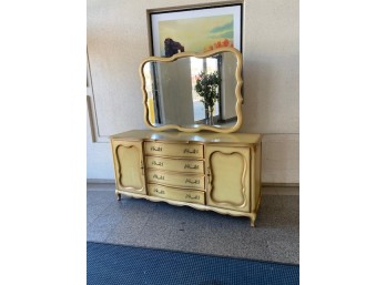 Vintage Mid 20th Century French Provincial 10 Drawer Dresser W/ Detached Mirror